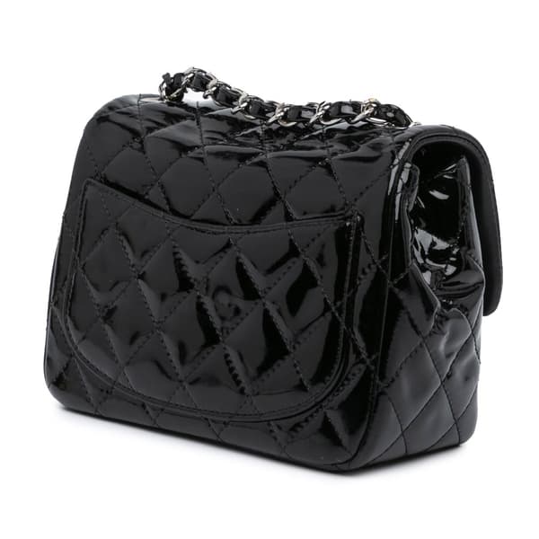 Pre-owned Chanel Mini Square Classic Patent Single Flap Black