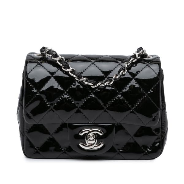 Pre-owned Chanel Mini Square Classic Patent Single Flap Black