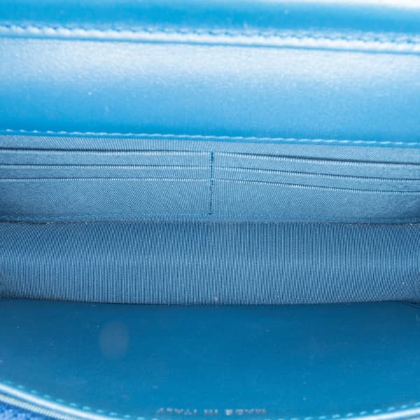 Pre-owned Chanel Chevron Aged Metallic Calfskin Gabrielle Wallet On Chain Blue