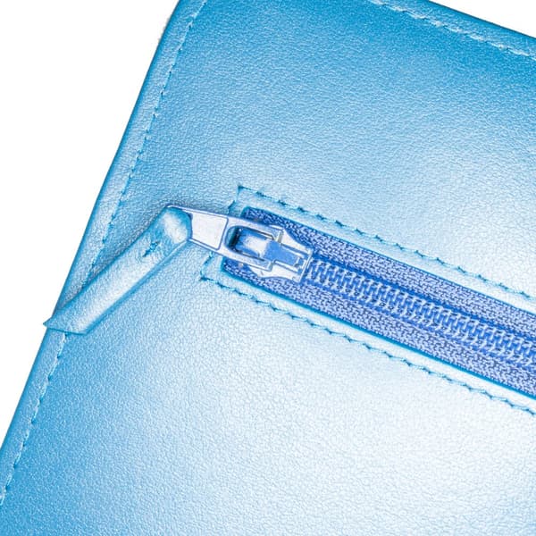 Pre-owned Chanel Chevron Aged Metallic Calfskin Gabrielle Wallet On Chain Blue