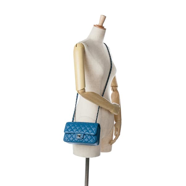 Pre-owned Chanel Mini Rectangular Classic Lambskin Single Flap Blue