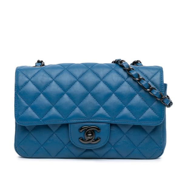 Pre-owned Chanel Mini Rectangular Classic Lambskin Single Flap Blue