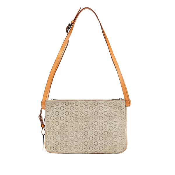 Pre-owned Celine C Macadam Suede Double Zip Crossbody Brown