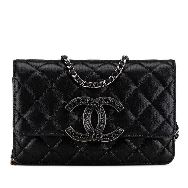 Pre-owned Chanel Iridescent Caviar Crystal CC Wallet On Chain Black