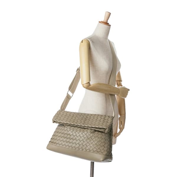 Pre-owned Bottega Veneta Nappa Intrecciato Fold Over Crossbody Brown