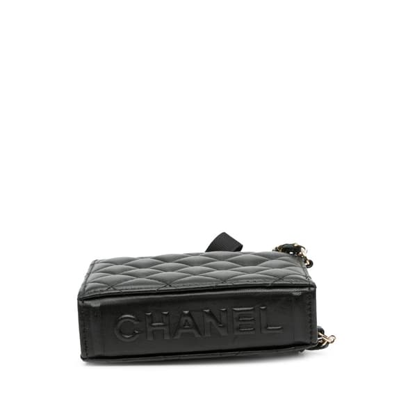 Pre-owned Chanel Quilted Lambskin Book Card Holder On Chain Black