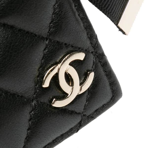 Pre-owned Chanel Quilted Lambskin Book Card Holder On Chain Black