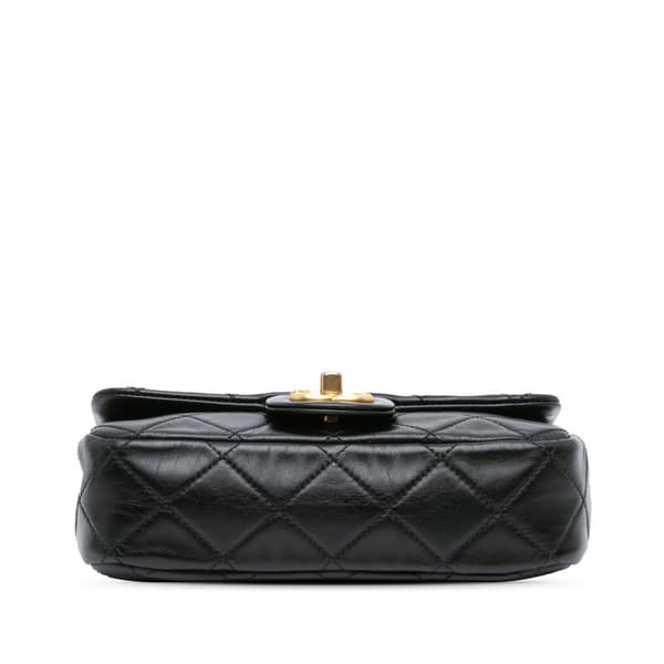 Pre-owned Chanel Mini Quilted Calfskin Crystal Pearls Chain Flap Black