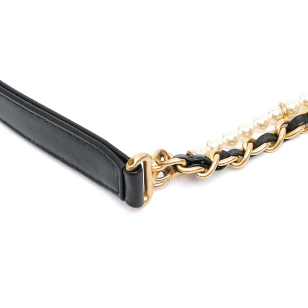 Pre-owned Chanel Mini Quilted Calfskin Crystal Pearls Chain Flap Black
