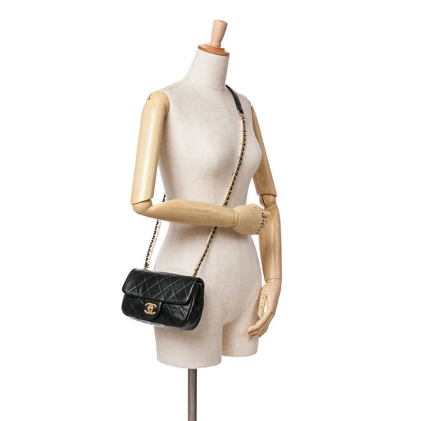Pre-owned Chanel Mini Quilted Calfskin Crystal Pearls Chain Flap Black