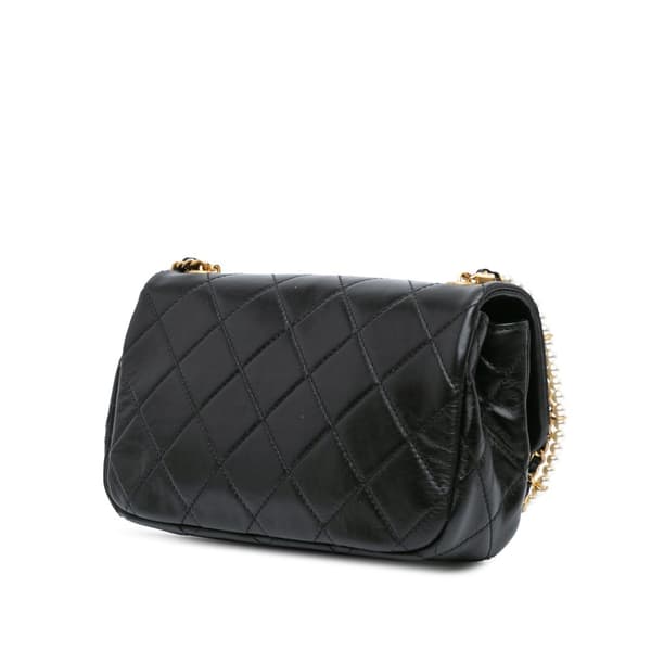 Pre-owned Chanel Mini Quilted Calfskin Crystal Pearls Chain Flap Black