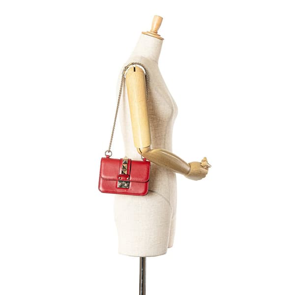 Pre-owned Valentino Mini Rockstud Glam Lock Crossbody Red