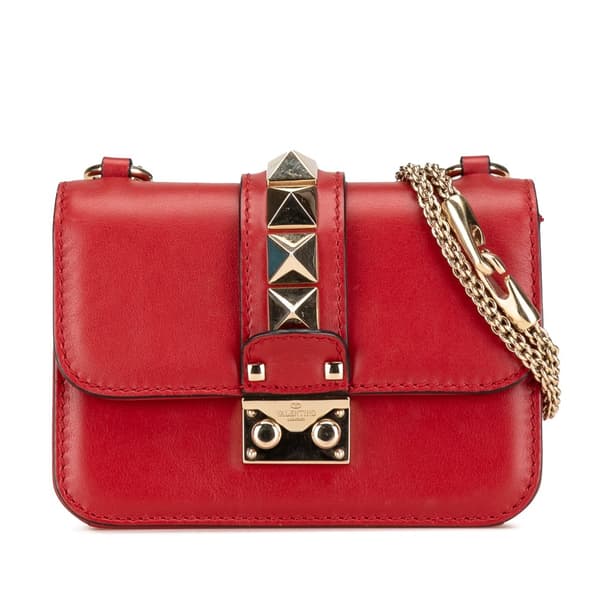 Pre-owned Valentino Mini Rockstud Glam Lock Crossbody Red