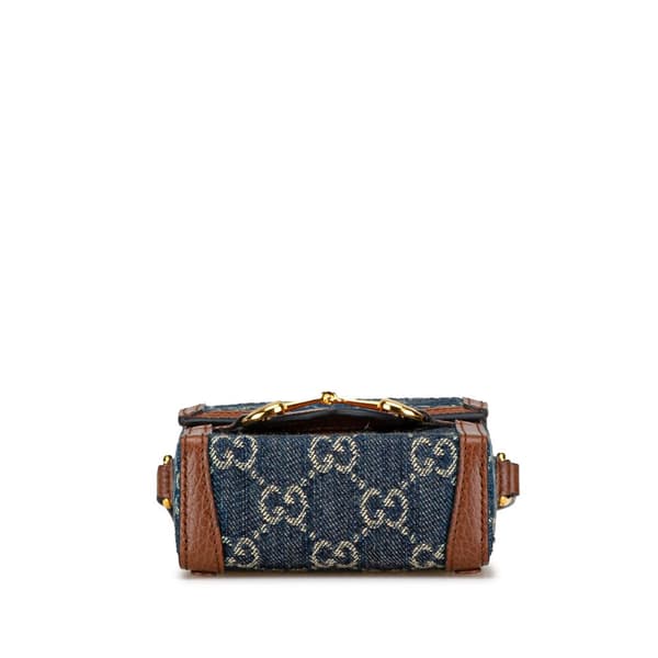 Pre-owned Gucci Mini GG Denim Horsebit 1955 Crossbody Blue