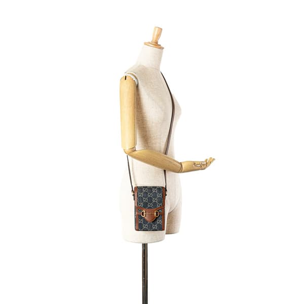 Pre-owned Gucci Mini GG Denim Horsebit 1955 Crossbody Blue