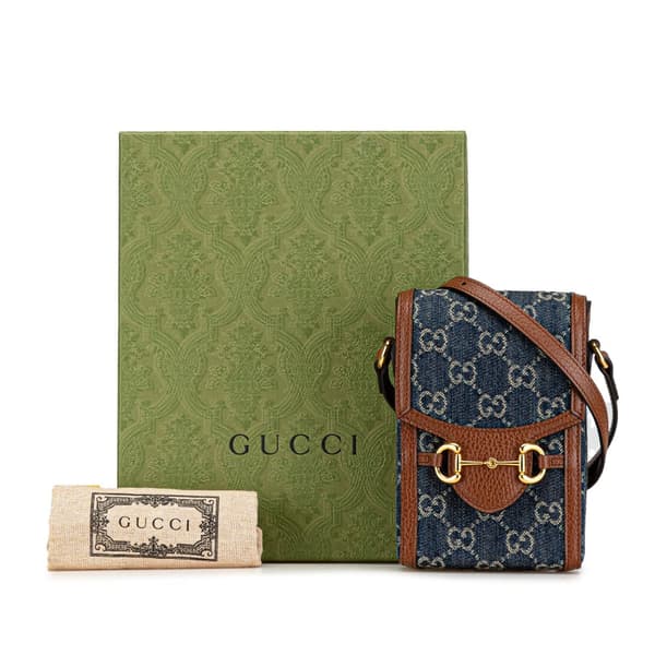 Pre-owned Gucci Mini GG Denim Horsebit 1955 Crossbody Blue