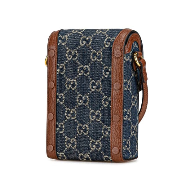 Pre-owned Gucci Mini GG Denim Horsebit 1955 Crossbody Blue