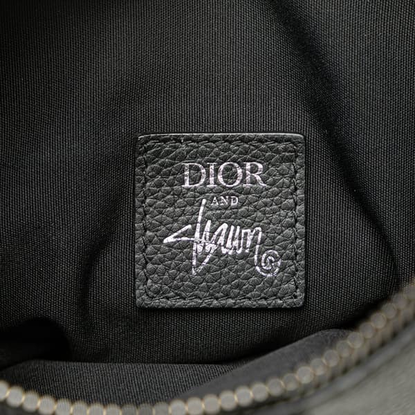 Pre-owned Dior Shawn Stussy Grained Calfskin Saddle Bag Black
