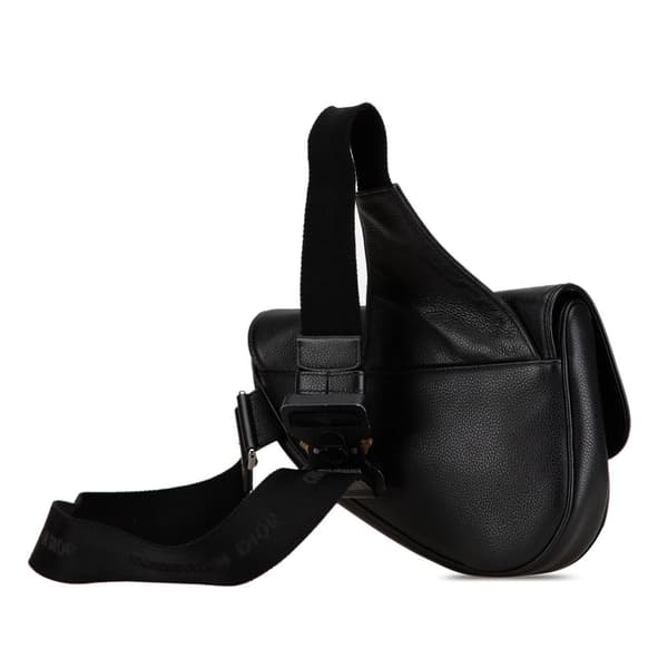 Pre-owned Dior Shawn Stussy Grained Calfskin Saddle Bag Black