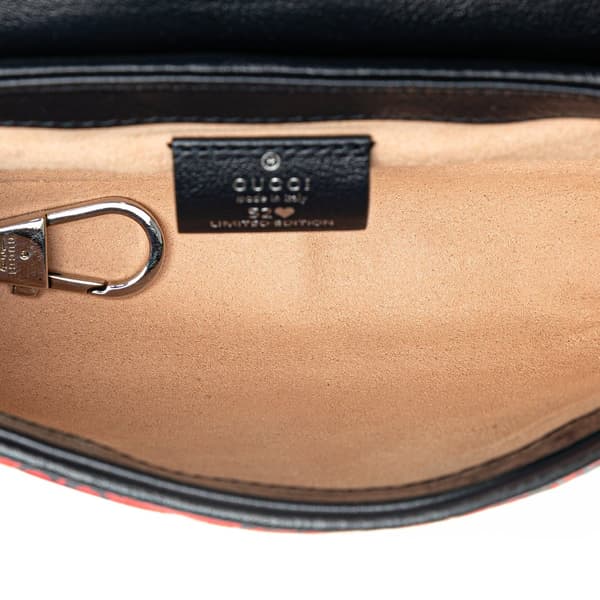Pre-owned Gucci Super Mini GG Canvas Marmont Matelasse Flap Red