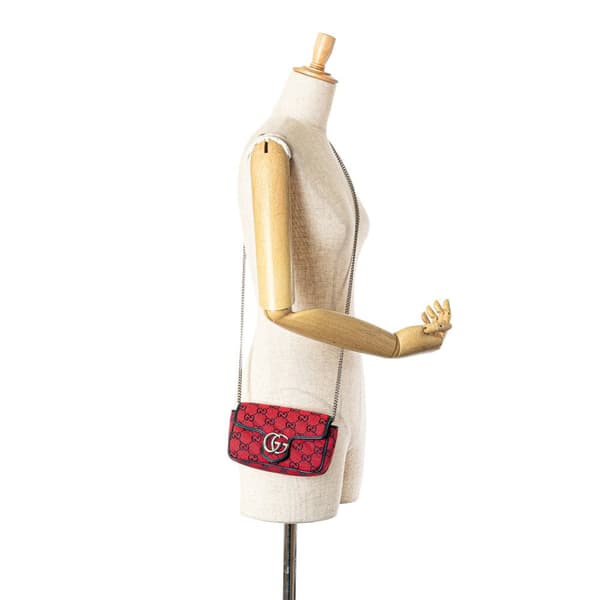 Pre-owned Gucci Super Mini GG Canvas Marmont Matelasse Flap Red
