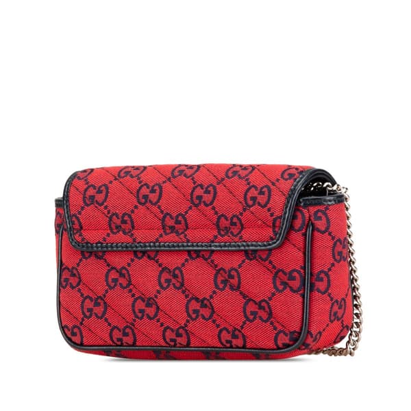 Pre-owned Gucci Super Mini GG Canvas Marmont Matelasse Flap Red