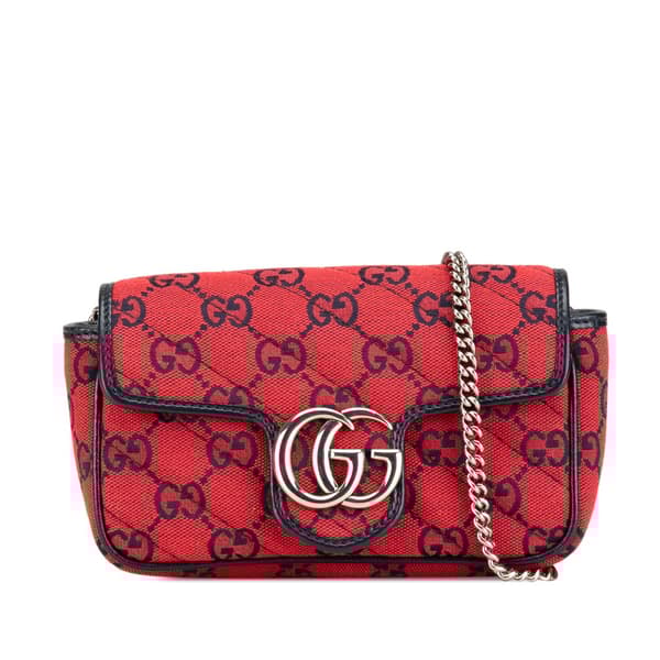 Pre-owned Gucci Super Mini GG Canvas Marmont Matelasse Flap Red