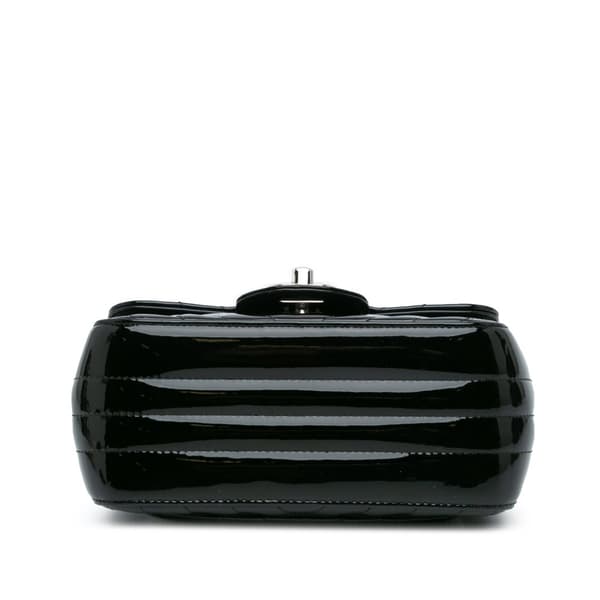 Pre-owned Chanel Mini Square Classic Chevron Patent Flap Black