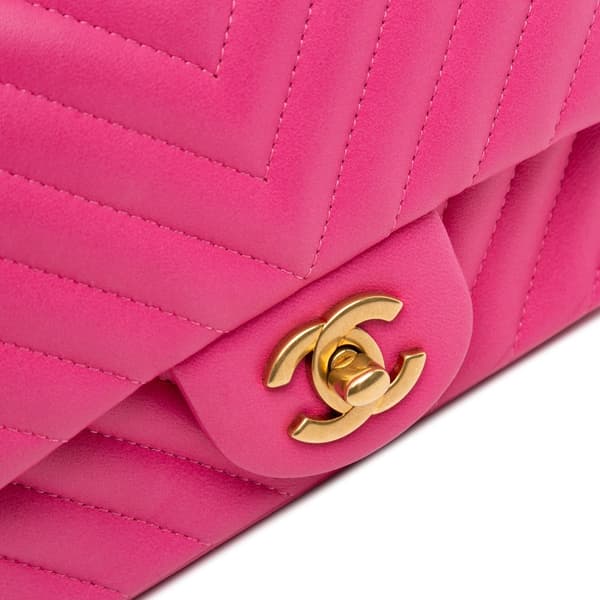 Pre-owned Chanel Mini Square Classic Chevron Lambskin Single Flap Pink