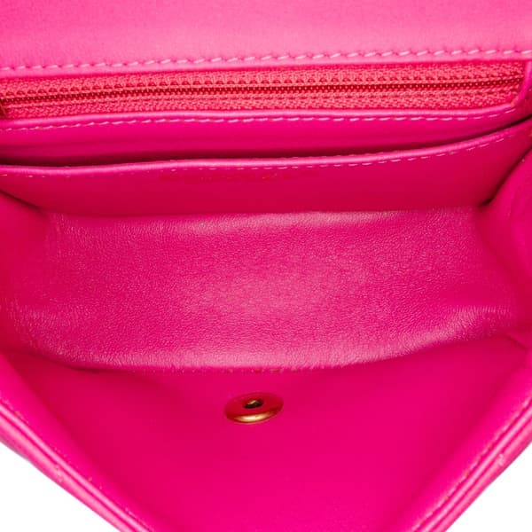 Pre-owned Chanel Mini Square Classic Chevron Lambskin Single Flap Pink