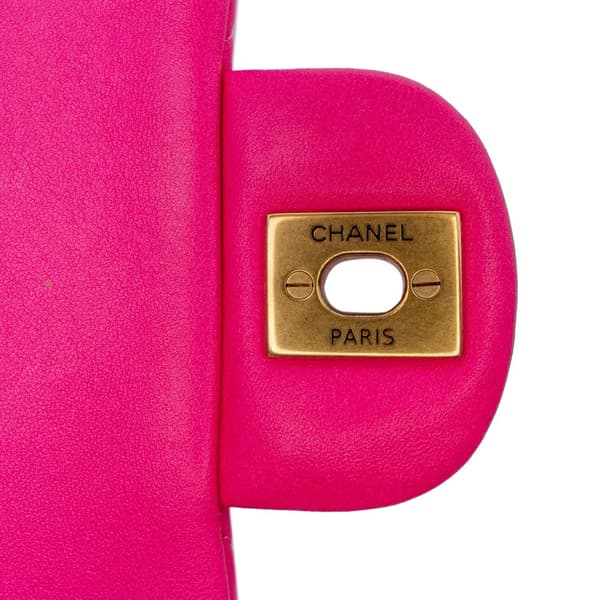 Pre-owned Chanel Mini Square Classic Chevron Lambskin Single Flap Pink