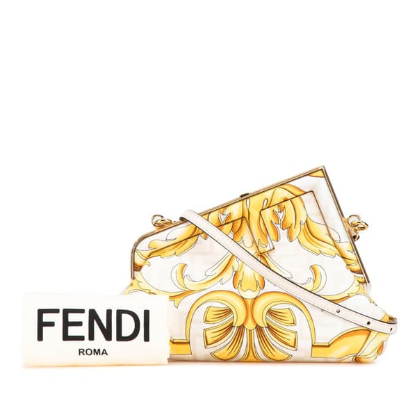 Pre-owned Fendi Fendace Fendi First Coated Canvas FF Baroque Print Crossbody Yellow
