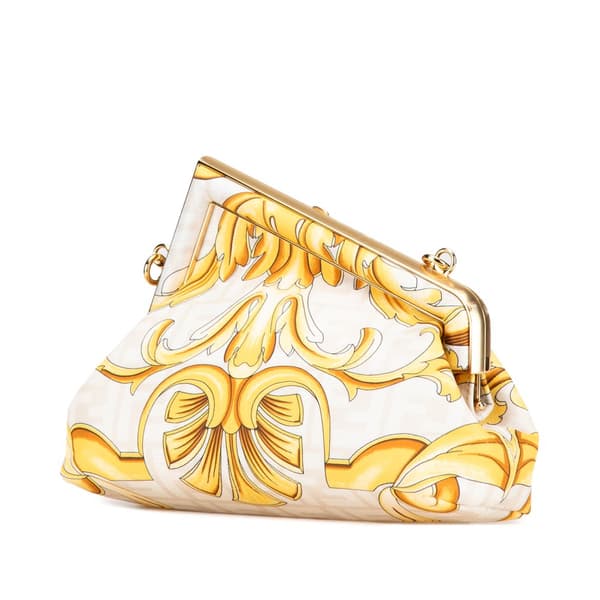 Pre-owned Fendi Fendace Fendi First Coated Canvas FF Baroque Print Crossbody Yellow