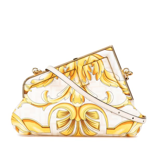Pre-owned Fendi Fendace Fendi First Coated Canvas FF Baroque Print Crossbody Yellow