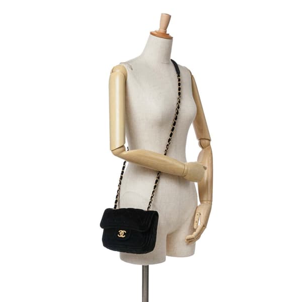 Pre-owned Chanel Mini Quilted Velvet Double Frame Flap Black