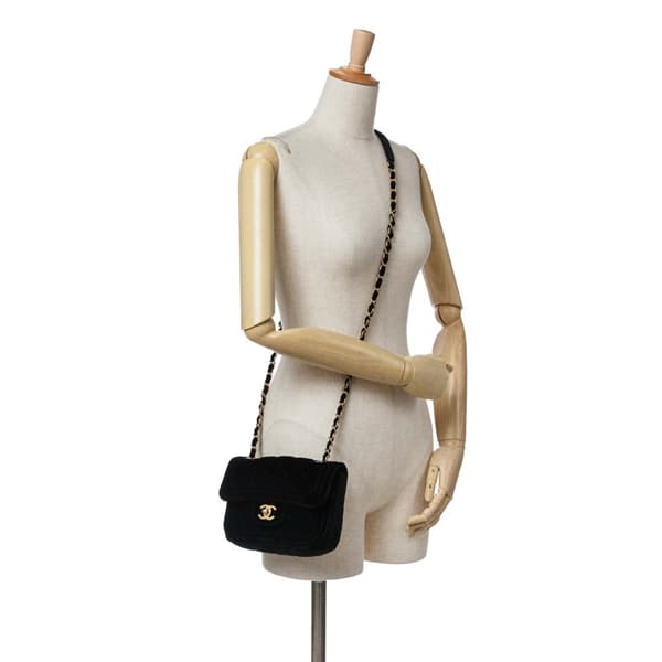 Pre-owned Chanel Mini Quilted Velvet Double Frame Flap Black