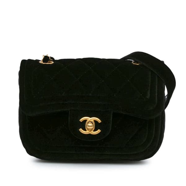 Pre-owned Chanel Mini Quilted Velvet Double Frame Flap Black