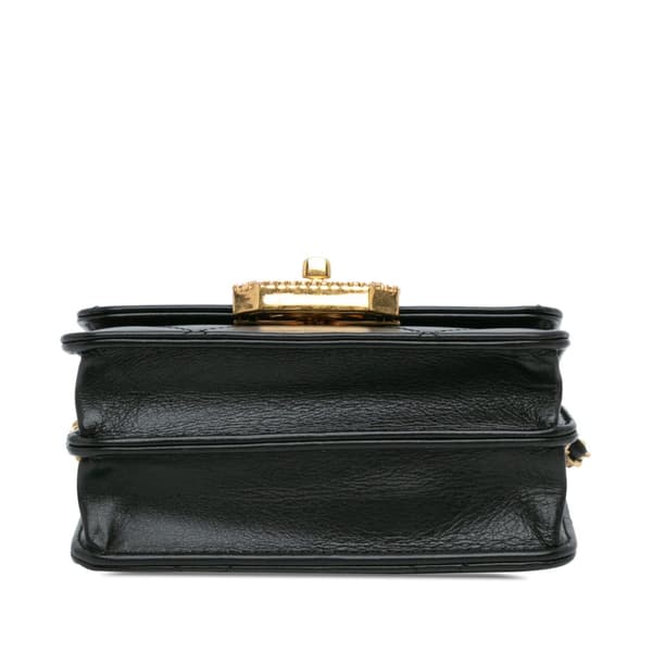 Pre-owned Chanel Quilted Calfskin Strass Card Holder On Chain Black