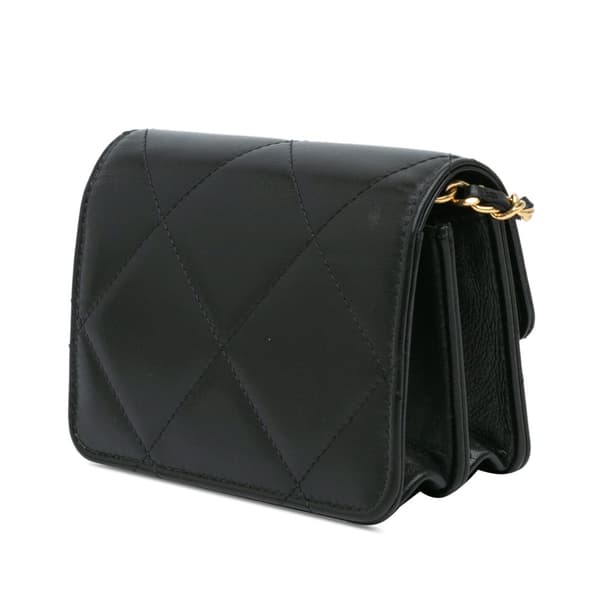 Pre-owned Chanel Quilted Calfskin Strass Card Holder On Chain Black
