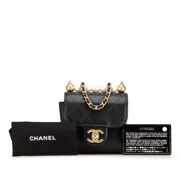 Pre-owned Chanel Mini Goatskin Chic Pearls Clutch On Chain Black