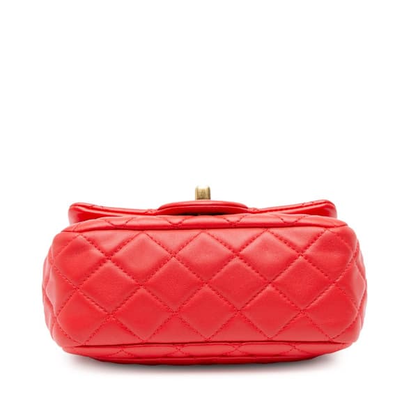 Pre-owned Chanel Mini Square Classic Lambskin Pearl Crush Single Flap Red