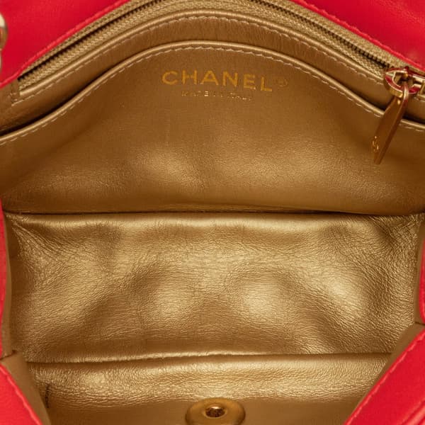 Pre-owned Chanel Mini Square Classic Lambskin Pearl Crush Single Flap Red