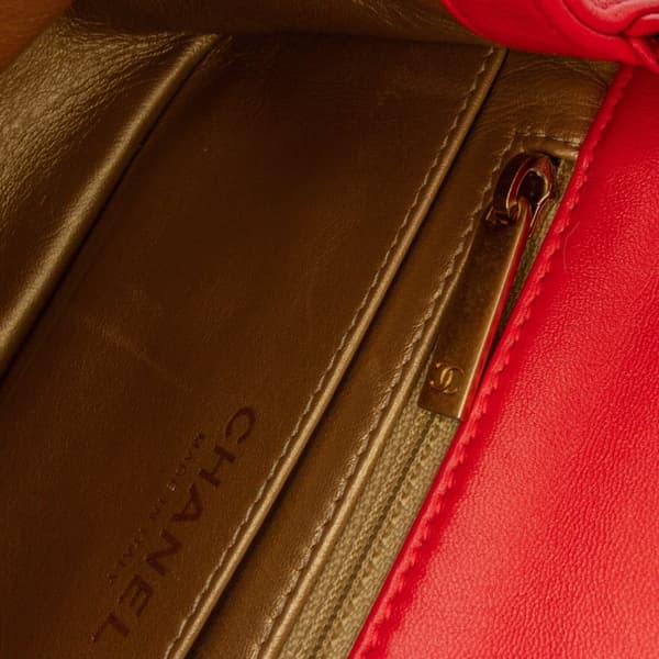 Pre-owned Chanel Mini Square Classic Lambskin Pearl Crush Single Flap Red