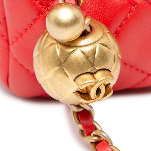Pre-owned Chanel Mini Square Classic Lambskin Pearl Crush Single Flap Red