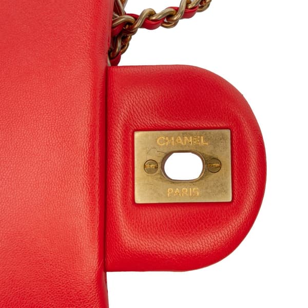 Pre-owned Chanel Mini Square Classic Lambskin Pearl Crush Single Flap Red