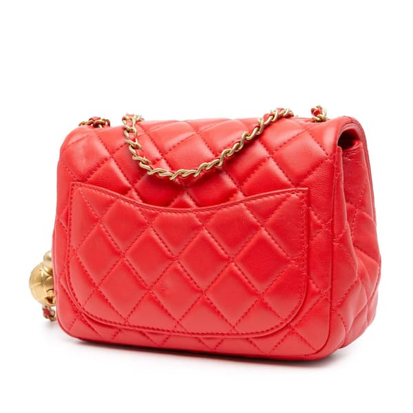 Pre-owned Chanel Mini Square Classic Lambskin Pearl Crush Single Flap Red