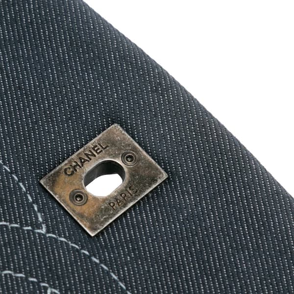 Pre-owned Chanel Small Pleated Denim Scale Effect Turtle Flap Blue