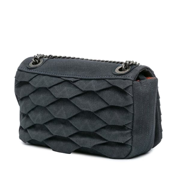 Pre-owned Chanel Small Pleated Denim Scale Effect Turtle Flap Blue