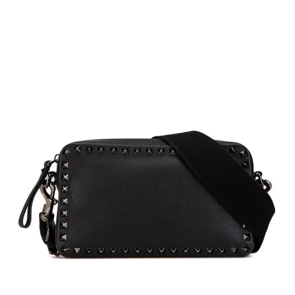 Pre-owned Valentino Grainy Calfskin Rockstud Crossbody Black