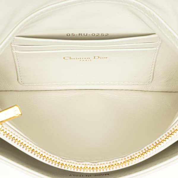 Pre-owned Dior Mini Calfskin Macrocannage Lucky Star Caro Bag White